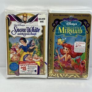 Disney Snow White Seven Dwarfs & The Little Mermaid Sealed VHS 90s Masterpiece